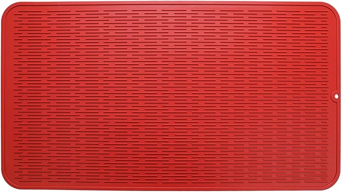 Silicone Dish Drying Mat for Multiple Usage,Easy clean,Eco-friendly,Heat-resistant Silicone Mat for Kitchen Counter or Sink,Refrigerator or Drawer Liner Red 4XL 32 inches x 18 inches - Bloomnest