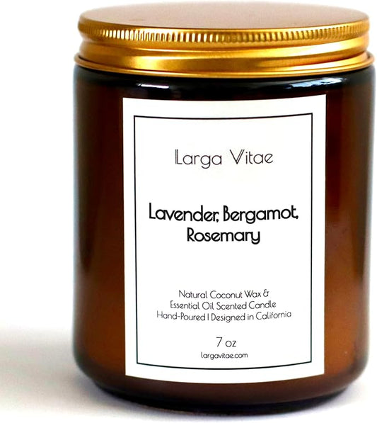 All-Natural Lavender, Bergamot, Rosemary Aromatherapy Essential Oil Candle, Safe for People and Pets, Made with Pure Sustainable Organic Vegan Coconut Wax, Allergy Friendly, Non Toxic, Zero Waste - Bloomnest
