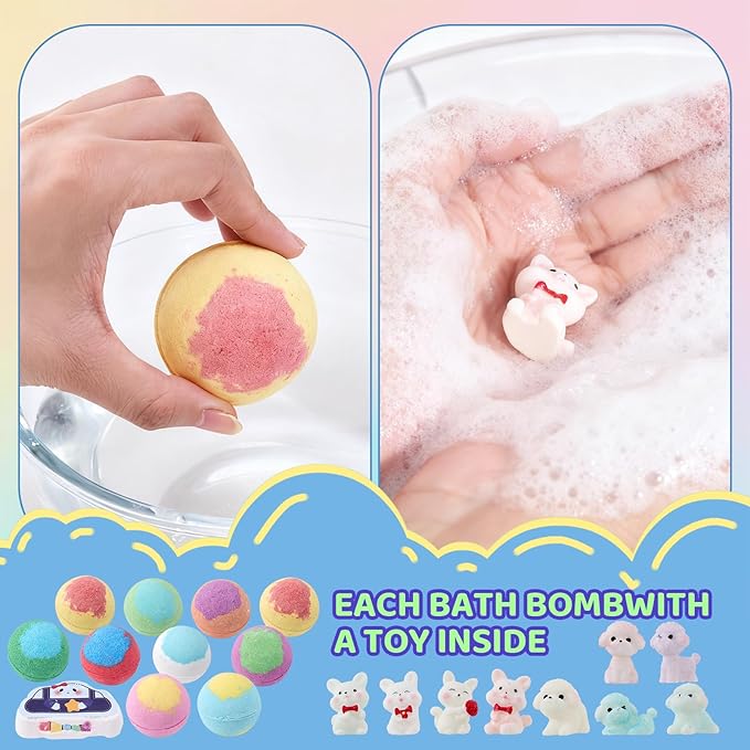 Bath Bombs for Kids with Toys Inside for Girls Boys - 11 Pack Bath Bombs Gift Set with Surprise with Surprise Toys | Kids Safe Bubble Bath Fizzy Balls Halloween Christmas Birthday Gift Kit - Bloomnest