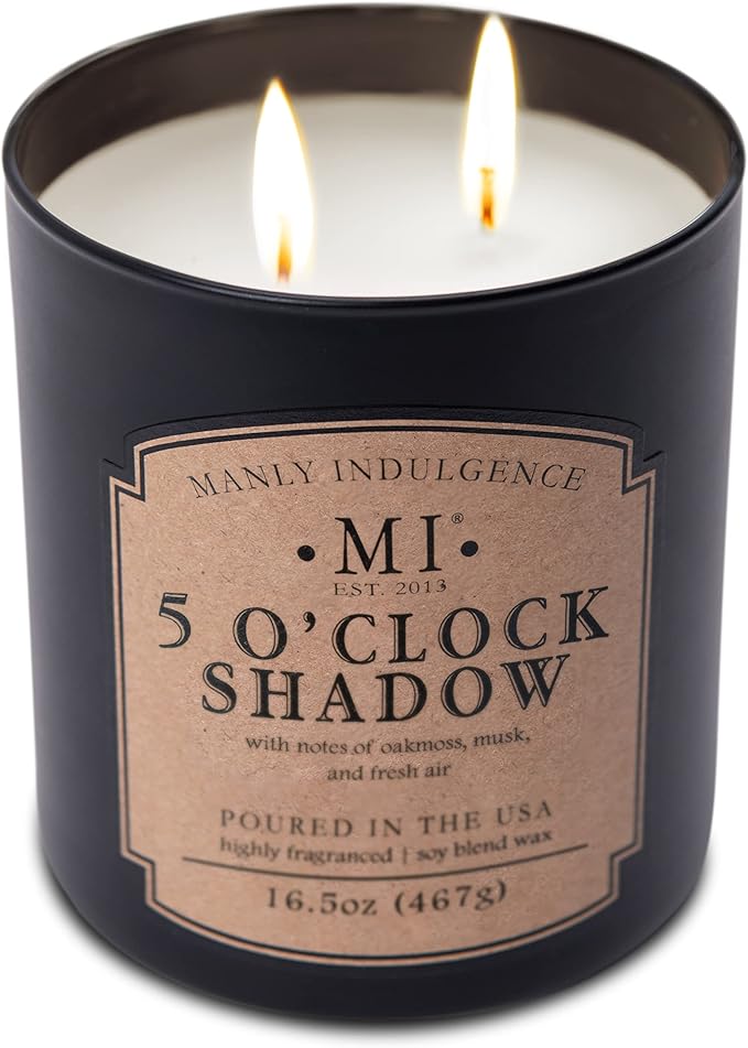 Manly Indulgence 5 O'Clock Shadow Scented Candle for Men 16.5 oz | 2 Wick & 2X Intense Fragrance | Oakmoss, Musk & Fresh Air | Up to 60 Hour Burn, Soy Blend Wax, USA Poured, Black - Bloomnest