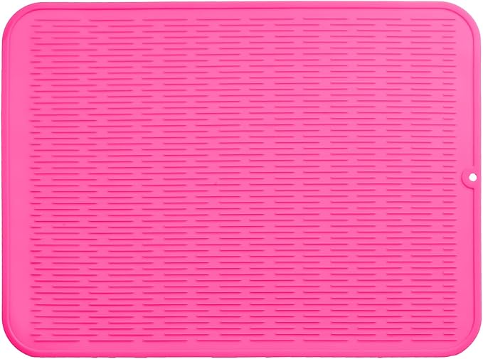 Silicone Dish Drying Mat for Multiple Usage,Easy clean,Eco-friendly,Heat-resistant Silicone Mat for Kitchen Counter or Sink,Refrigerator or Drawer Liner Rose 2XL 24 inches x 18 inches - Bloomnest