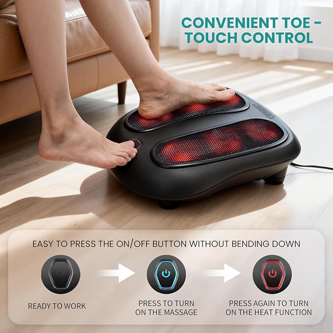 Nekteck Foot Massager with Heat, Shiatsu Heated Electric Kneading Foot Massager Machine for Neuropathy, Plantar Fasciitis, Feet Massage for Pain Relief, Circulation, Christmas Gifts for Man Woman Her - Bloomnest