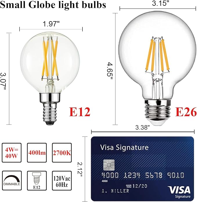 Arberlic G16.5 Light Bulb,4W E12 LED Bulb dimmable Equivalent E12 Candelabra Bulb 40 Watt,Warm White 2700K,400lm,CRI85+,AC120V,Edison Style,Clear Glass,ETL Listed,Pack of 6 - Bloomnest
