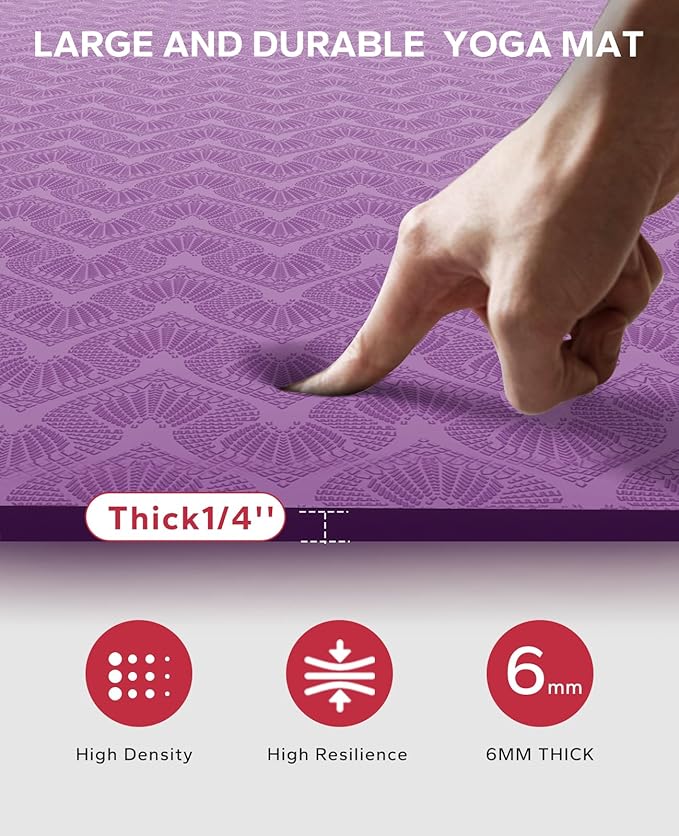 HAPBEAR Extra Large Yoga Mat - 72"x48"/78"x54", 1/4" & 1/3" Thick, Non-Slip, Durable, Eco-Friendly, Wide Exercise Mat for Home Workouts, Yoga, Pilates, Stretching, Meditation (Barefoot Exercise) - Bloomnest