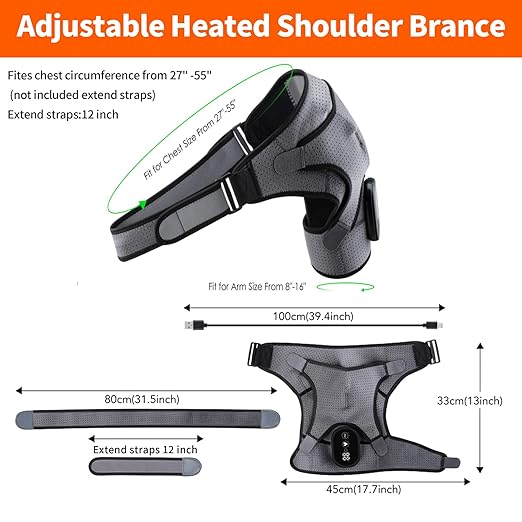 Cordless Heated Shoulder Brace Wrap, Heating Pad with Massage, 3 Heat & Vibration, 5000mAh Battery Powered, Shoulder Massager for Men Women - Bloomnest