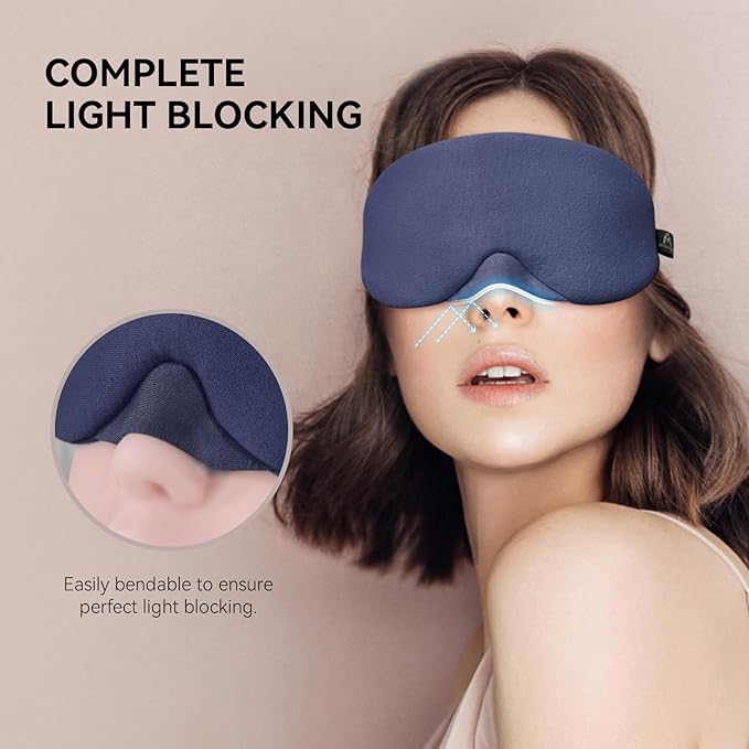Mavogel Cotton Sleep Mask - 100% Handmade, Light Blocking Sleep Eye Mask with Updated Bending Nose Design, Soft Sleeping Mask for Women Men, for Sleep/Office/Naps, Includes Travel Pouch (Starry Blue) - Bloomnest