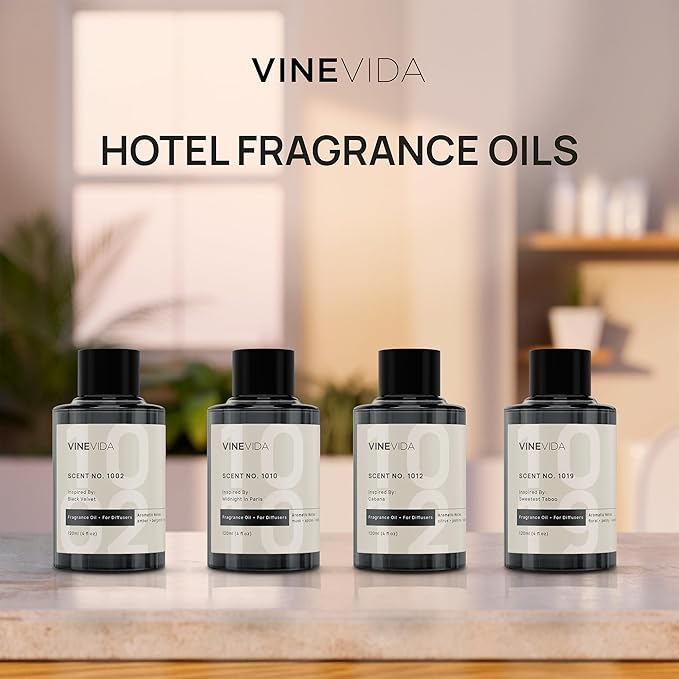 VINEVIDA (4-pk) Hotel Fragrance Collection. Cold Air Diffusers - Scents No.1002, No.1019, No.1012, No.1010 VINEVIDA