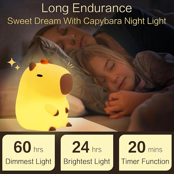 Orange Capybara Cute Night Light, LED Squishy Novelty Capybara Lamp, Food Grade Silicone Dimmable Nightlight, Boys Girls Funny Capybara Light, Light Up Capybara Gifts, Room College Décor - Bloomnest