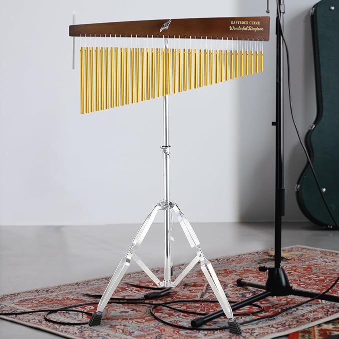 EASTROCK 36 Note Chimes Slant Style Musical Instruments Percussion Instrument European Ash Single-row Chime Bar Chimes Percussion Height-Adjustable Stand Gold - Bloomnest