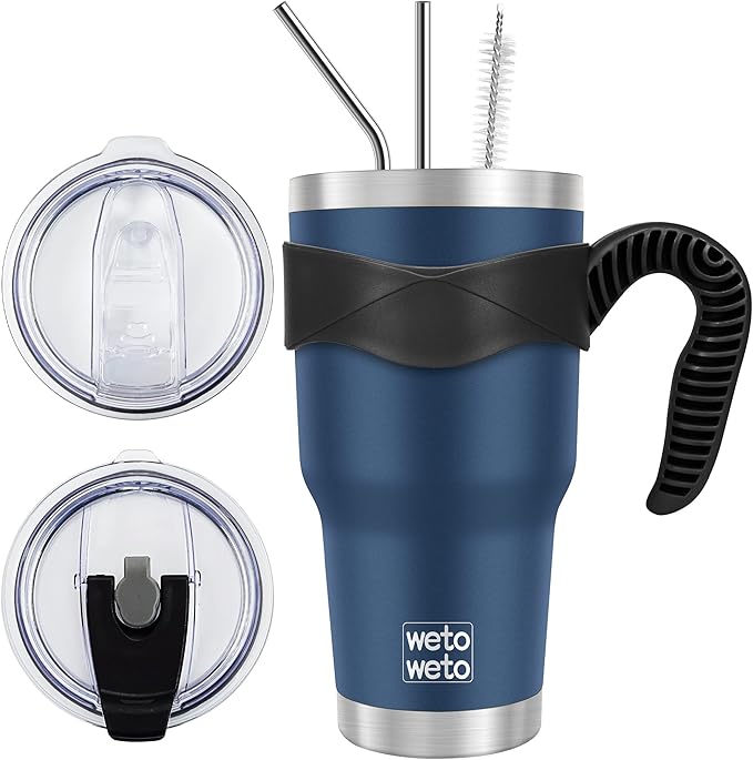 WETOWETO 30 oz Tumbler Stainless Steel Vacuum Insulated Coffee Cup with Handle, Double Wall Vacuum Coffee Thermal Cups for Hot and Cold drinks, Suitable for Travel (Navy Blue, 1 Pack)