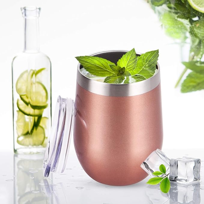 Lifecapido 4 Pack 12Oz Stainless Steel Stemless Wine Glasses, Insulated Wine Tumbler, Stainless Steel Wine Tumbler Cups with Lids and Straws for Coffee, Cocktails, Wine, Champaign, Rose Gold… - Bloomnest