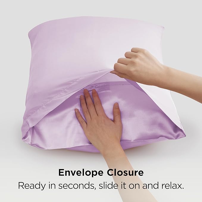 Bedsure Satin Pillowcase 2 Pack Similar to Silk Pillow Cases Standard Size, Pillow Case for Sleeping Women with Envelope Closure, Gifts for Women Men, Navy, 20x26 Inches, 2pcs - Bloomnest