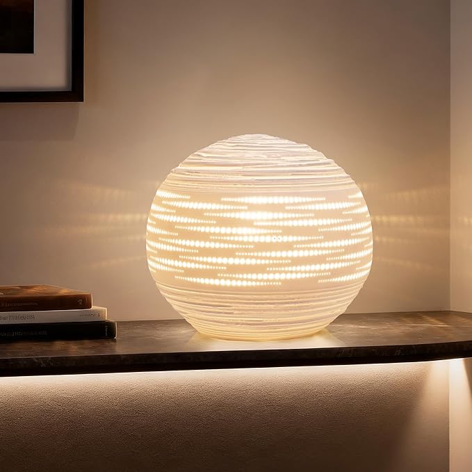 RONDURE 8.7" Modern Ceramic Table Lamp, Modern Bedside Lamps for Bedroom, Living Room and Nightstand, White Translucent Ceramic Shade, Warm Ambient Lighting, Home Decor - Bloomnest