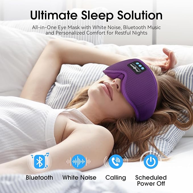 MUSICOZY White Noise Sleep Mask Headphones with 16 Soothing Sounds, Bluetooth Sleep Mask 3D Wireless Music Sleeping Headphones for Side Sleeper - Bloomnest