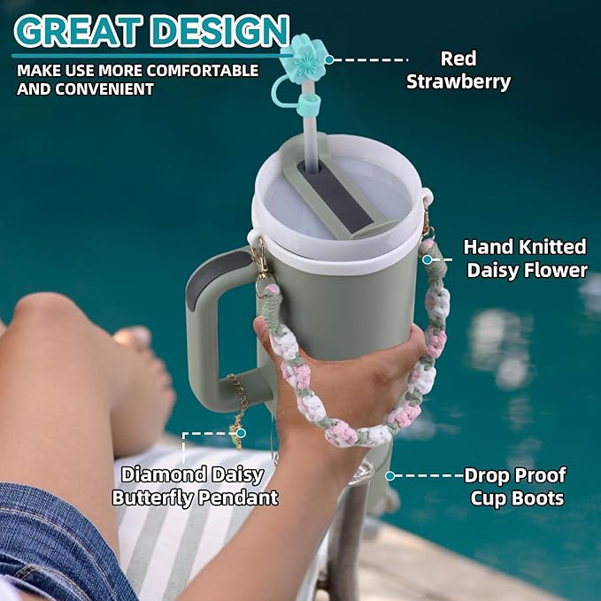 40 oz Tumbler Insulated Mug w/Straw & Flip Cap Lids - Cup Holder Bottle with 6 Accessories Set for Hot, Cold Drink - Leak-Proof - Water, Coffee Portable Travel Mug (Agave) - Bloomnest