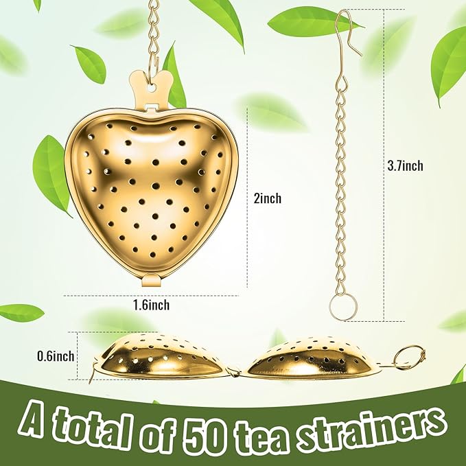 Sumind 25 Pcs Heart Tea Strainer Stainless Steel Ball Infuser Loose Leaf Steeper Interval Diffuser Mesh Filters with Extended Chain Hook for Cup Bottle Tea Party Wedding Bridal Shower(Gold) - Bloomnest