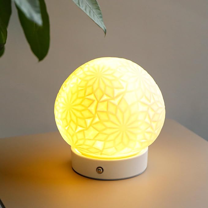 JHY DESIGN Ceramic Spherical Decorative lamp 6.5" H Rechargeable Table Lamp Dimmable Touch Control Desk lamp for Home Bedroom Living Room Outdoors(Snowflake) - Bloomnest
