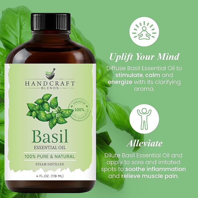 Handcraft Blends Basil Essential Oil – Huge 4 Fl Oz – 100% Pure and Natural – Premium Grade Essential Oil for Diffuser and Aromatherapy, Skin, Massage, Candle and Soap Making Fragrance - Bloomnest