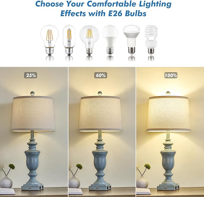 27.5" Set of 2 Farmhouse Table Lamps for Bedroom, 3 Way Dimmable Bedside Lamp with 2 USB +AC Outlet Nightstand Lamps for Living Room Resin Rustic Touch Lamps(Antique Blue) - Bloomnest