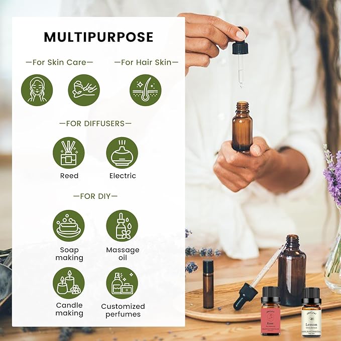 yethious Rose Lemon Essential Oils Set 2pcs*10ml 0.66oz 100% Organic Pure Aromatherapy Gift Oil Kit for Diffuser Rose Oil Essential Oil - Bloomnest