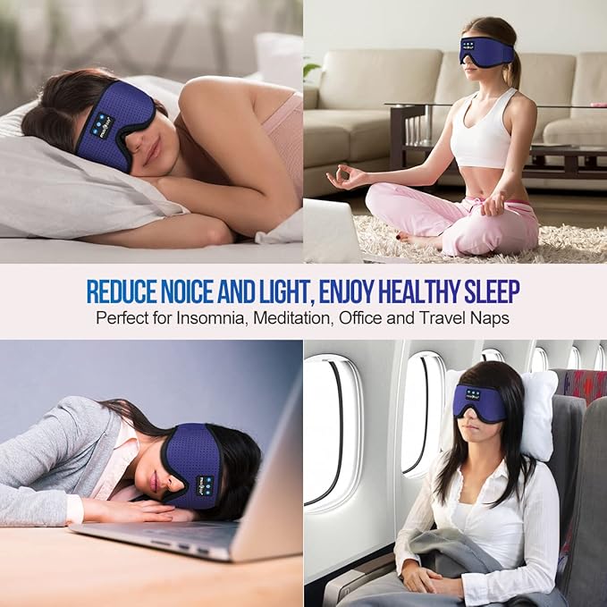MUSICOZY Sleep Headphones Breathable Bluetooth Headband 3D Sleeping Headphones, Wireless Music Eye Mask Sleep Earbuds for Side Sleeper Women Men Office Air Travel Cool Tech Gadgets Unique Gifts