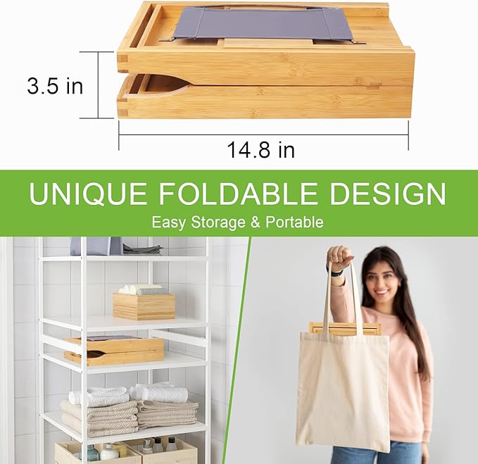 Artmalle Bathtub Caddy Tray for Tub,Foldable Bamboo Bath Table Tray with Book and Wine Glass Holder, Free Soap Dish Suitable for Luxury Spa or Reading,Natural - Bloomnest