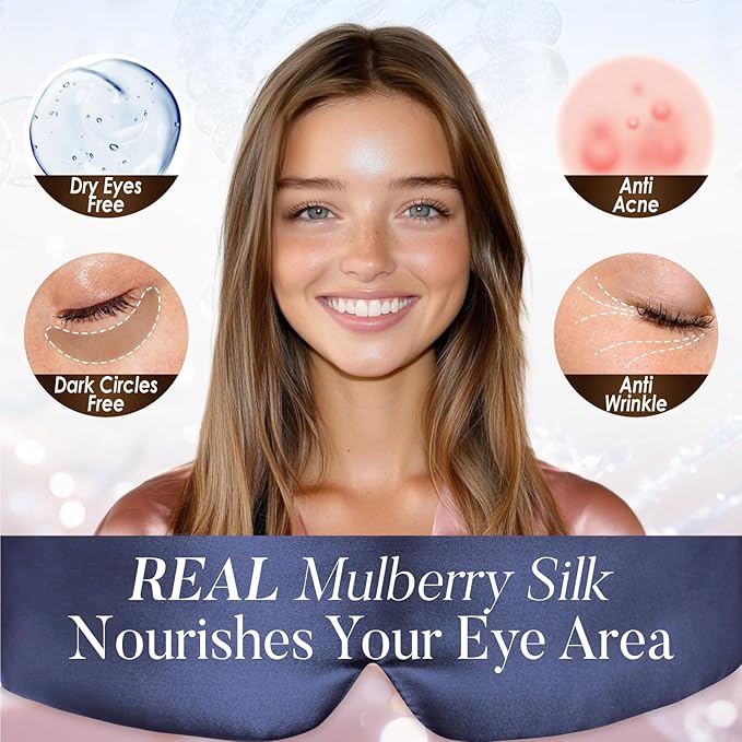 LULUSILK Reversible Mulberry Silk Sleep Mask for Women and Men, Adjustable Real Silk Eye Mask for Sleeping, Navy Blue and Black, Pack of 1 - Bloomnest