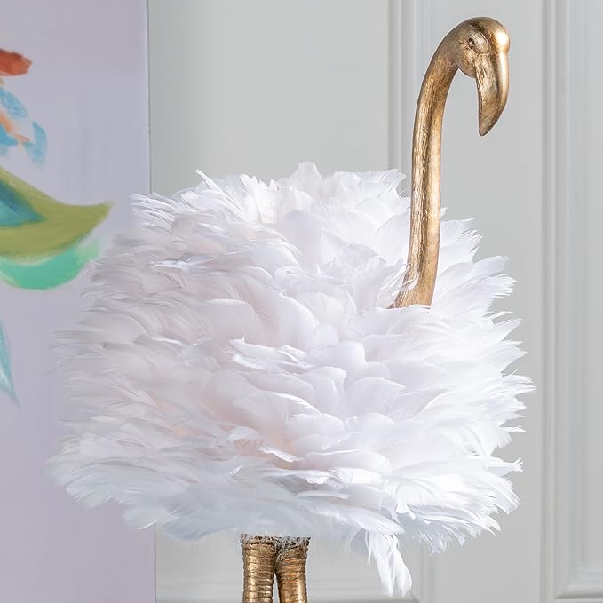 Crestview Collection 29.5" H Polished Gold Flamingo Table Lamp with Feathered Shade - Bloomnest