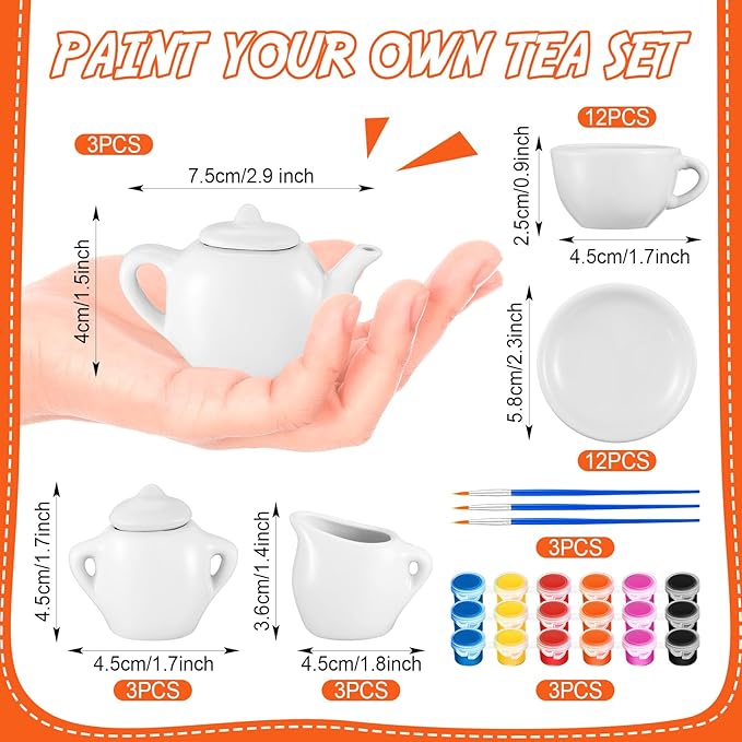 45 Pcs Spring Paint Your Own Tea Kit Craft DIY Tea Kit for Kids Ages 8+ Mini Ceramic Tea Cups to Paint Including Porcelain Dishes Brush for Party Girls Boys SetStylish Style - Bloomnest