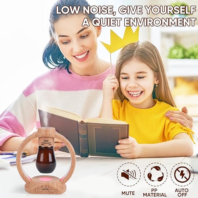 HAPPTWS Essential Oil Diffuser Set- Diffuser 3 Timer Settings Battery Powered Cordless Setup 7 Color LED Lights for Bedroom Yoga Room Pet Room HAPPTWS