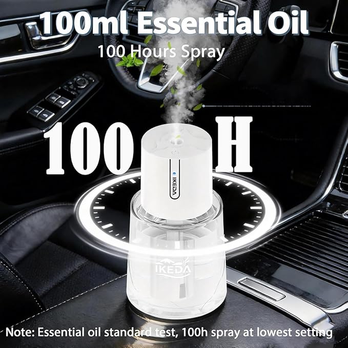 Ikeda Fragrance Smart Car Air Freshener,100ml Essential Oil Mist Aroma Machine, 3 Mode Mini Small Scent Spray for Truck & Car with Touch Switch, Automotive Aroma Diffuser for Gift(White, Milk-Aromas) - Bloomnest