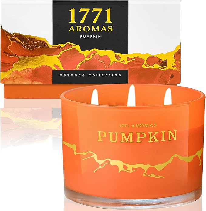 Pumpkin Spice Scented Candles - Fall Candles - 100% Natural Soy Wax - Large 3 Wick Jar Candle - Up to 50 Hours Burning - Gift-Ready Candle for Men & Women - Aromatherapy Candles - Bloomnest
