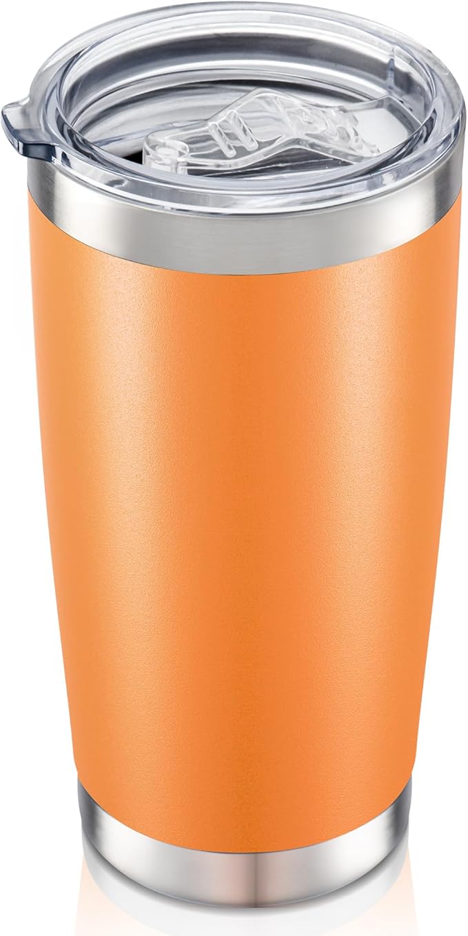 20 oz Tumbler with Lid Stainless Steel Insulated Tumblers Double Wall Vacuum Coffee Mug Powder Coated Tumbler Cups for Cold and Hot Drinks, Orange, 1 pack
