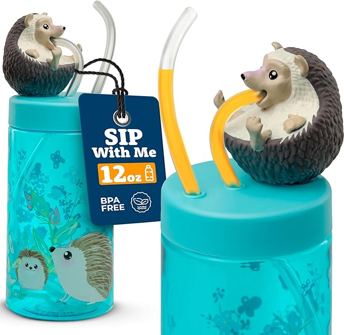 Kids Water Bottle, Toddler Cups, Tumbler with Lid and Straw, Travel Sippy Cup for Water or Milk, Kids Cups with Lids for Toddlers 3 and Up, BPA Free Plastic, 12 oz (Trend Zoo Hedgehog) - Bloomnest