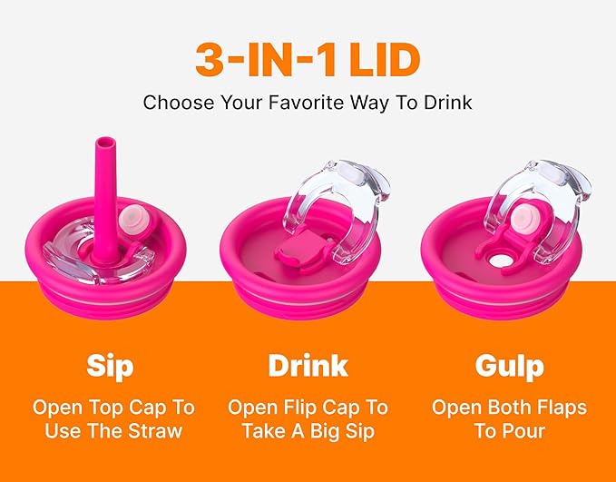 VINUR 14 oz Kids Tumbler with Handle Stainless Steel Double Wall Vacuum Insulated Tumbler Travel Water Drink Cup with Lid and Straw(Rose Pink) - Bloomnest