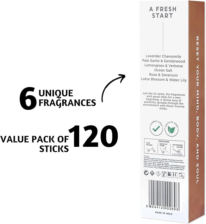 Folkulture Set of 6 Incense Stick | 120 Insence Sticks - Palo Santo & Sandalwood, White Sage, Lavender, Patchouli | Palo Santo Insence-Sticks | Sandalwood Incenses, Lemongrass, Rose Geranium FOLKULTURE