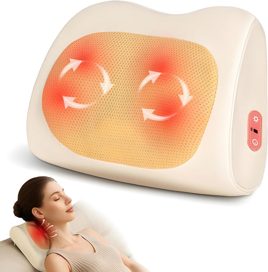 Shiatsu Back and Neck Massager with Heat,Cordless Portable 3D Electric Massage Pillow,Deep Tissue Massage for Neck,Shoulder,Leg,Back Pain Relief,Use for Home,Car,Office,Travel,Gifts for Dad,Mom