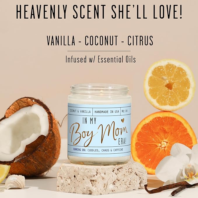 Boy Mom Gifts for Mothers Day - 'in My Boy Mom Era' Soy Candle, w/Vanilla, Coconut & Citrus I 50Hr Burn, Made in USA - Bloomnest