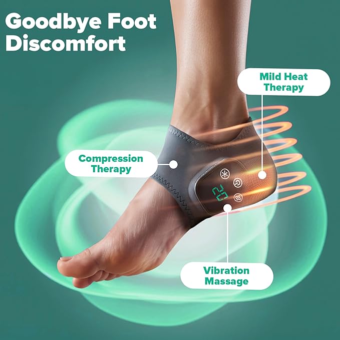 FootRenew Triple Method Massager – The Official - Electric Foot and Ankle Massager Heated Wrap with 3 Vibration Modes and 5 Heat Levels - Cordless Portable Design (1-Piece, 1, Count)