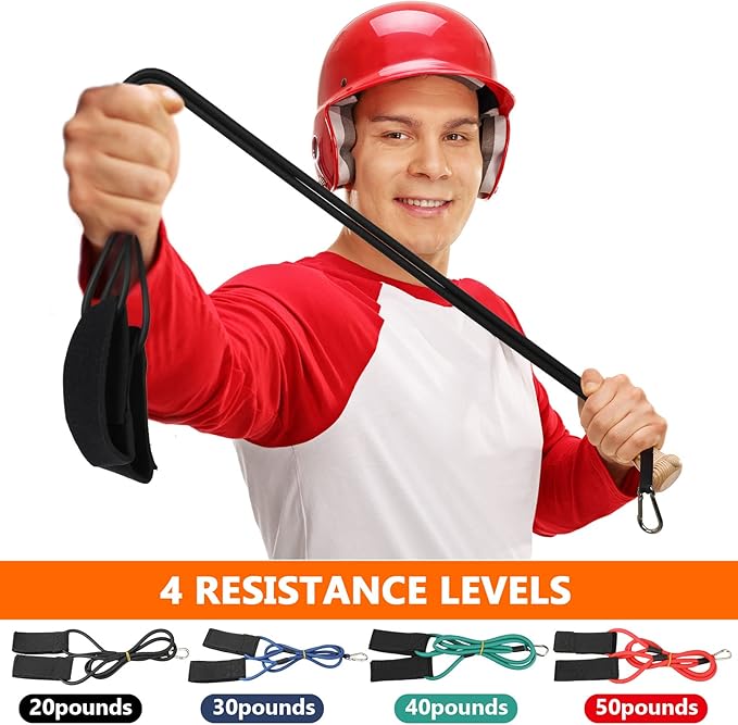 Skylety 4 Pieces Baseball Resistance Bands Youth & Adult Arm Strength Training Baseball Bands for Softball Trainer Pitcher Training, 4 Levels(20, 30, 40, 50 Lbs, Black, Blue, Red, Green) - Bloomnest