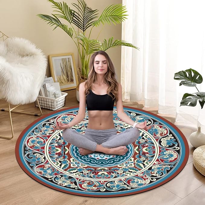 Knsbk Large Round Yoga Mat 4.6'X3.5mm for Exercise Premium Extra Thick, Ultra Comfortable, Non Slip, Meditation Mat - Bloomnest