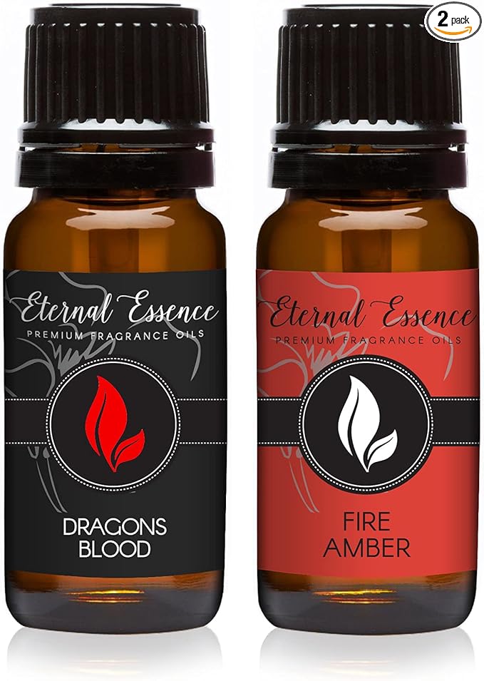 Eternal Essence Oils 2 Pack 10ml Premium Fragrance Oil - Dragons Blood & Fire Amber - for Candle, Soap Making, Aromatherapy, Diffusers, Home Care, & Humidifiers EternalEssenceOils