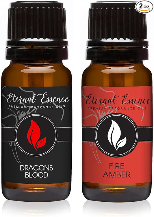 Eternal Essence Oils 2 Pack 10ml Premium Fragrance Oil - Dragons Blood & Fire Amber - for Candle, Soap Making, Aromatherapy, Diffusers, Home Care, & Humidifiers EternalEssenceOils