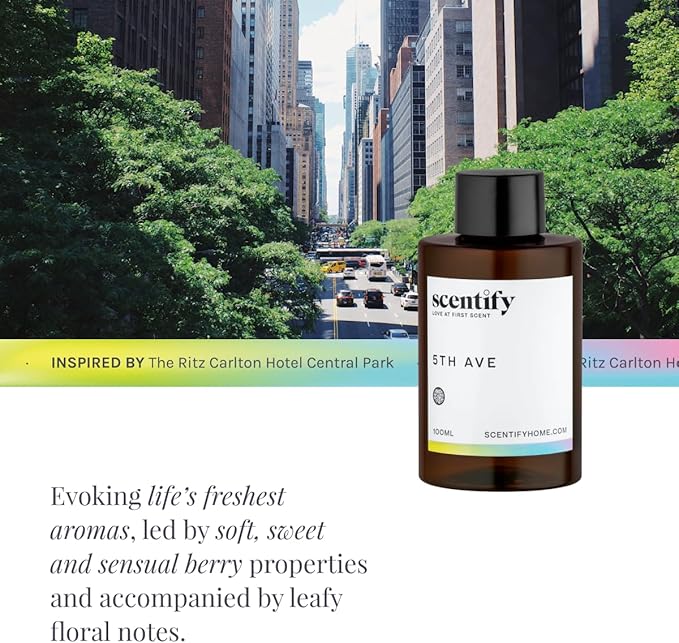 Scentify 5th Ave Aroma Oil Refill Scent for Oil Diffusers - Bergamot, Floral, Gardenia Scents - Luxurious Relaxing Aromatherapy Diffuser Fragrance 100ml, 3.38 oz - Bloomnest