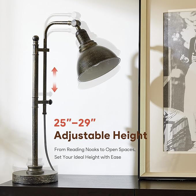 VONLUCE Rustic Desk Lamp Black Adjustable, Industrial Style Metal Task Lamp (25"-29"), Vintage Work Lamp, Farmhouse Reading Lamp in Aged Bronze Finish, ETL Certificate - Bloomnest