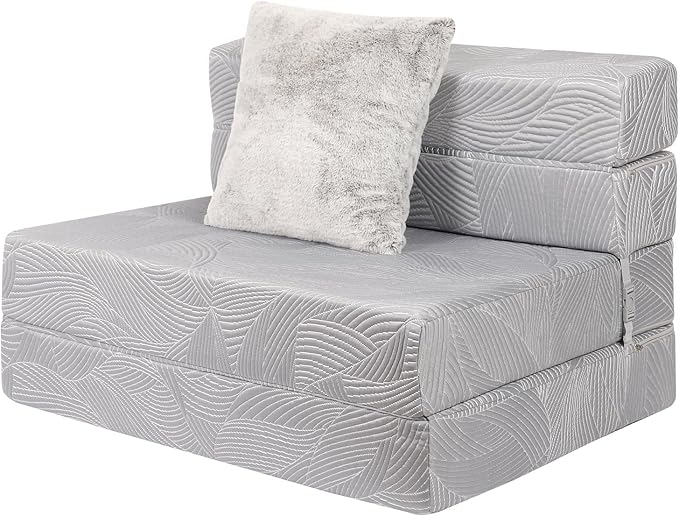 Tri Folding Sofa Mattress, High-Density Memory Foam Sofa Bed with a Fluffy Pillow, Futon Floor Couch Guest Bed, Twin Size, Grey - Bloomnest