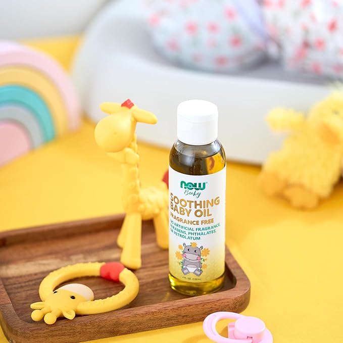 NOW Baby, Soothing Baby Oil, Fragrance Free, No Artificial Fragrance, Parabens, Phthalates, or Petrolatum, 4-Ounce - Bloomnest