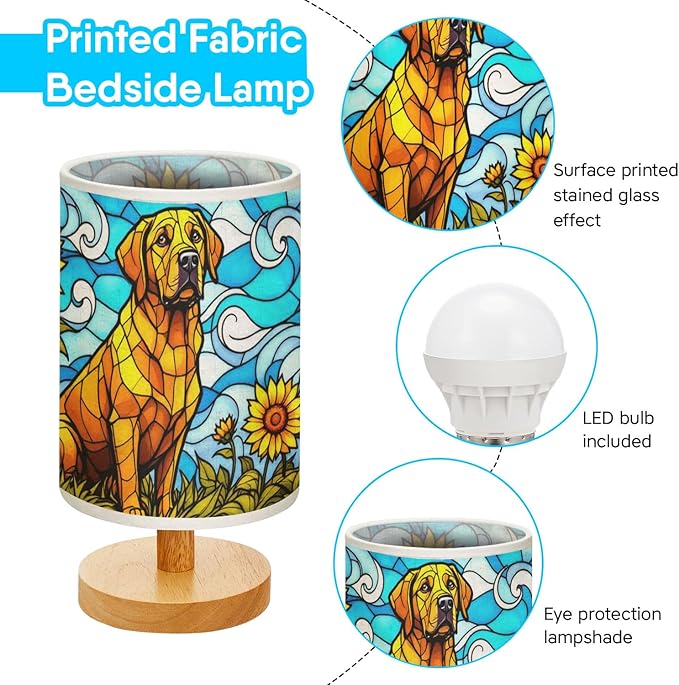 Labrador Retriever Table Lamp LED 3-Color Pressed Bedside, Dog Shade Lamp with Wood Base for Bedroom Living Room Desk Office - Bloomnest