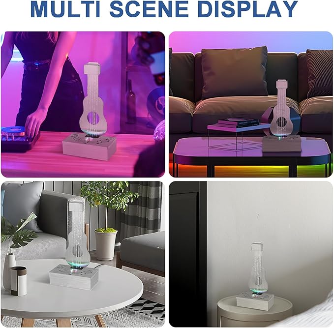 Indoor Tabletop Fountain with 3-Color LED Lights, 304 Stainless Steel Guitar-Shaped Desktop Meditation Waterfall for Home & Office Décor, Relaxing Water Feature Air-Purifying Gift