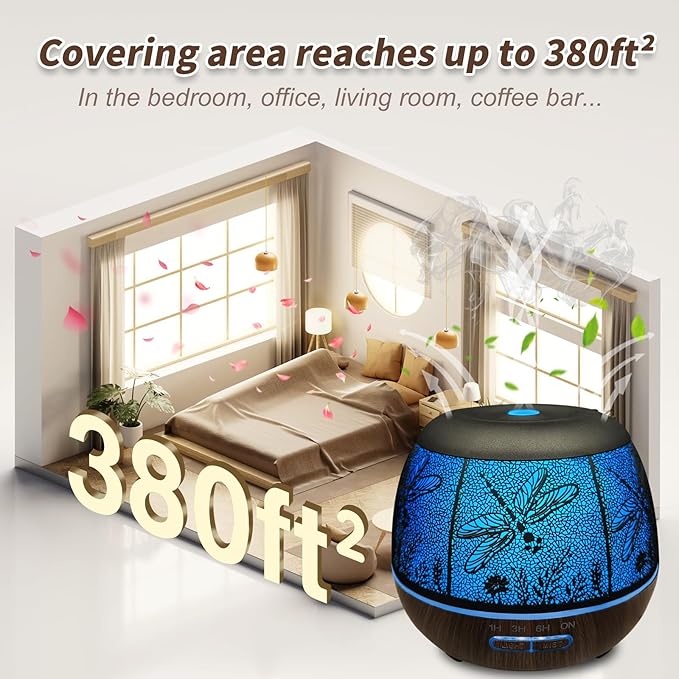 Diffusers for Essential Oils Large Room 400ml,Essential Oil Diffuser for Home with R/C,Cool Mist Humidifiers for Bedroom,7 Colors Changed & 3 Mist Mode Waterless Auto Off for Decor Dragonfly